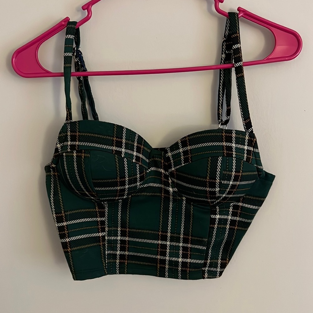 Green plaid crop top.